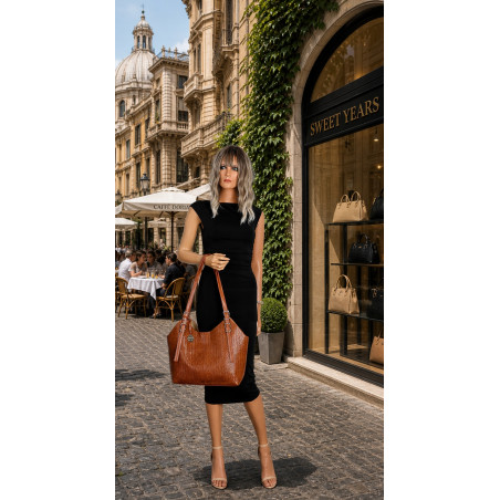 Torebka Damska Worek pleciona Shopper Modna torba na Ramię NSY2963 Brązowa