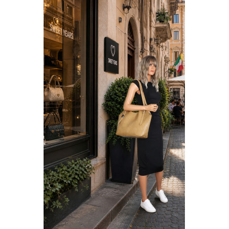 Torebka Damska Worek pleciona Shopper Modna torba na Ramię NSY2963 Beżowa