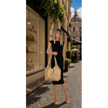 Torebka Damska Worek pleciona Shopper Modna torba na Ramię NSY2963 Beżowa