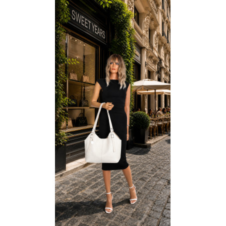 Torebka Damska Worek pleciona Shopper Modna torba na Ramię NSY2963 Biała