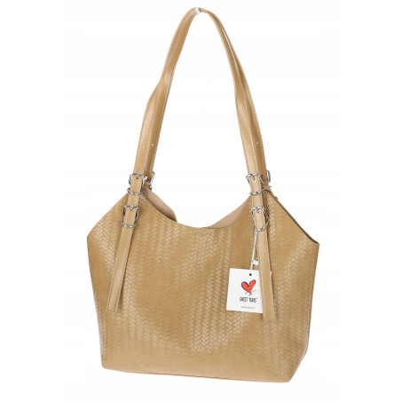 Torebka Damska Worek pleciona Shopper Modna torba na Ramię NSY2963 Beżowa