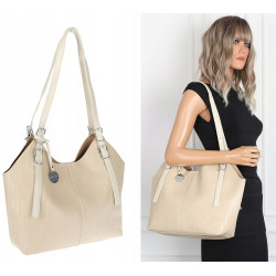 Torebka Damska Worek pleciona Shopper Modna torba na Ramię NSY2963 Beżowa