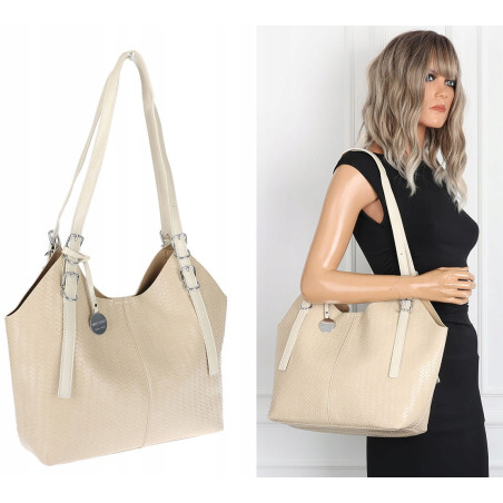 Torebka Damska Worek pleciona Shopper Modna torba na Ramię NSY2963 Beżowa