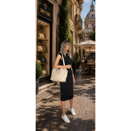 Torebka Damska Worek pleciona Shopper Modna torba na Ramię NSY2963 Beżowa