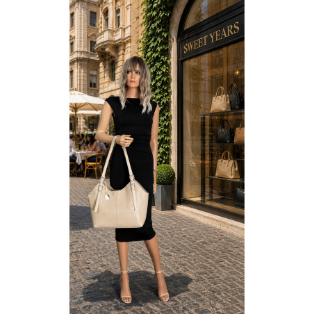 Torebka Damska Worek pleciona Shopper Modna torba na Ramię NSY2963 Beżowa