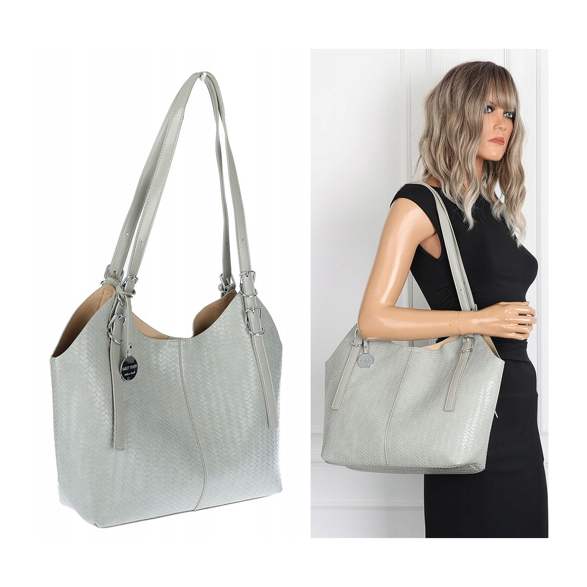 Torebka Damska Worek pleciona Shopper Modna torba na Ramię NSY2963 Szara