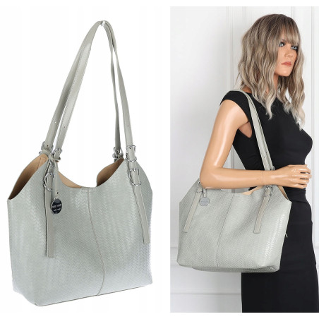 Torebka Damska Worek pleciona Shopper Modna torba na Ramię NSY2963 Szara