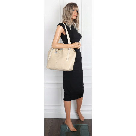 Torebka Damska Worek pleciona Shopper Modna torba na Ramię NSY2963 Beżowa