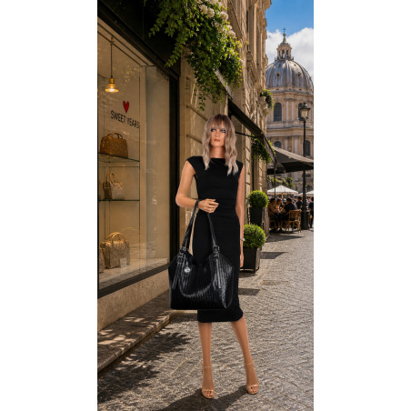Torebka Damska Worek pleciona Shopper Modna torba na Ramię NSY2963 Czarna