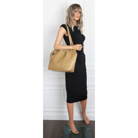 Torebka Damska Worek pleciona Shopper Modna torba na Ramię NSY2963 Beżowa