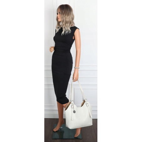 Torebka Damska Worek pleciona Shopper Modna torba na Ramię NSY2963 Biała