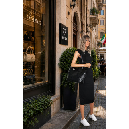 Torebka Damska Worek pleciona Shopper Modna torba na Ramię NSY2963 Czarna