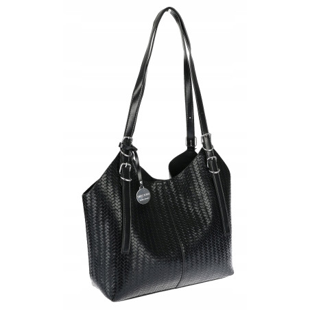 Torebka Damska Worek pleciona Shopper Modna torba na Ramię NSY2963 Czarna