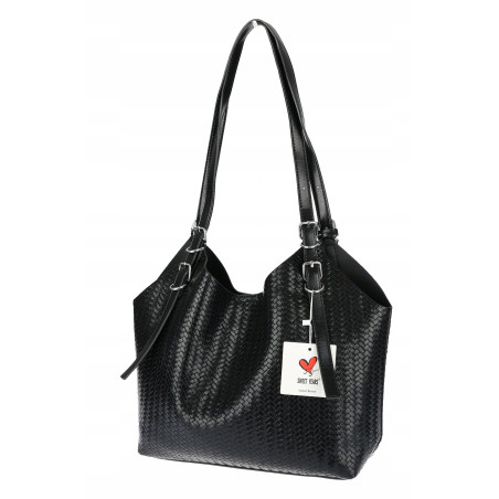 Torebka Damska Worek pleciona Shopper Modna torba na Ramię NSY2963 Czarna
