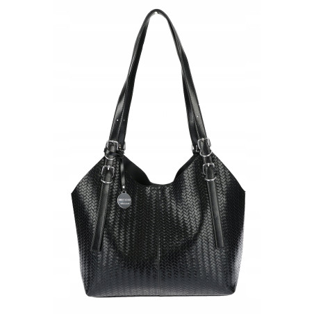 Torebka Damska Worek pleciona Shopper Modna torba na Ramię NSY2963 Czarna