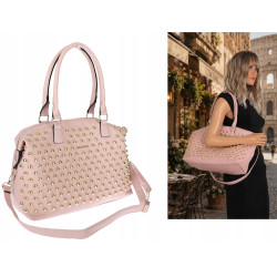 Torebka damska kuferek listonoszka A4 shopper z ćwiekami modna CH25 Różowa