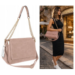 Torebka damska zamszowa pikowana shopper modna listonoszka 601276 Różowa