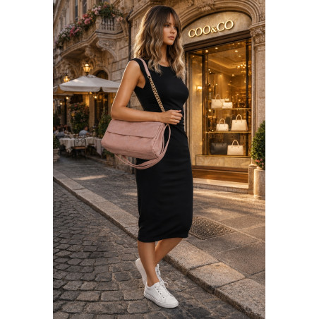 Torebka damska zamszowa pikowana shopper modna listonoszka 601276 Różowa