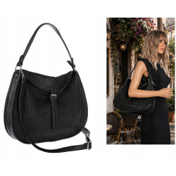 Torebka damska worek shopper pleciona na ramię listonoszka MC677 Czarna