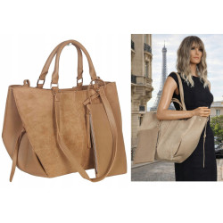Torebka damska shopper duża zamszowa na ramię elegancka torba R967 Beżowa