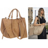 Torebka damska shopper duża zamszowa na ramię elegancka torba R967 Beżowa