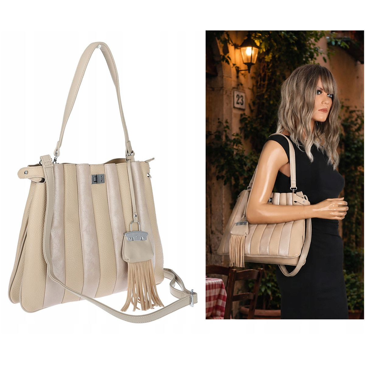 Torebka Damska Listonoszka Kuferek Shopper Torba na Ramię MC682 Beżowa