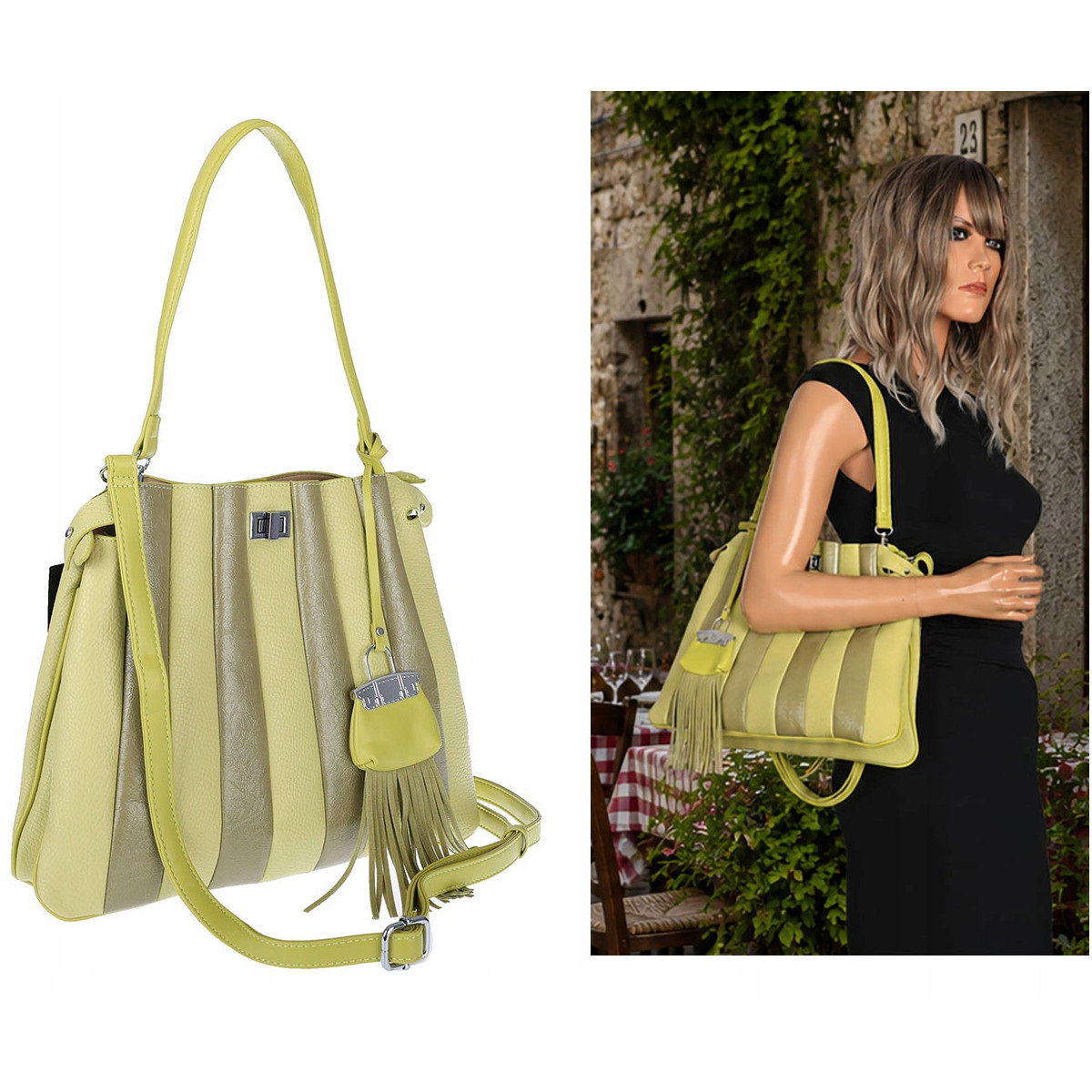 Torebka Damska Listonoszka Kuferek Shopper Torba na Ramię MC682 Zielona