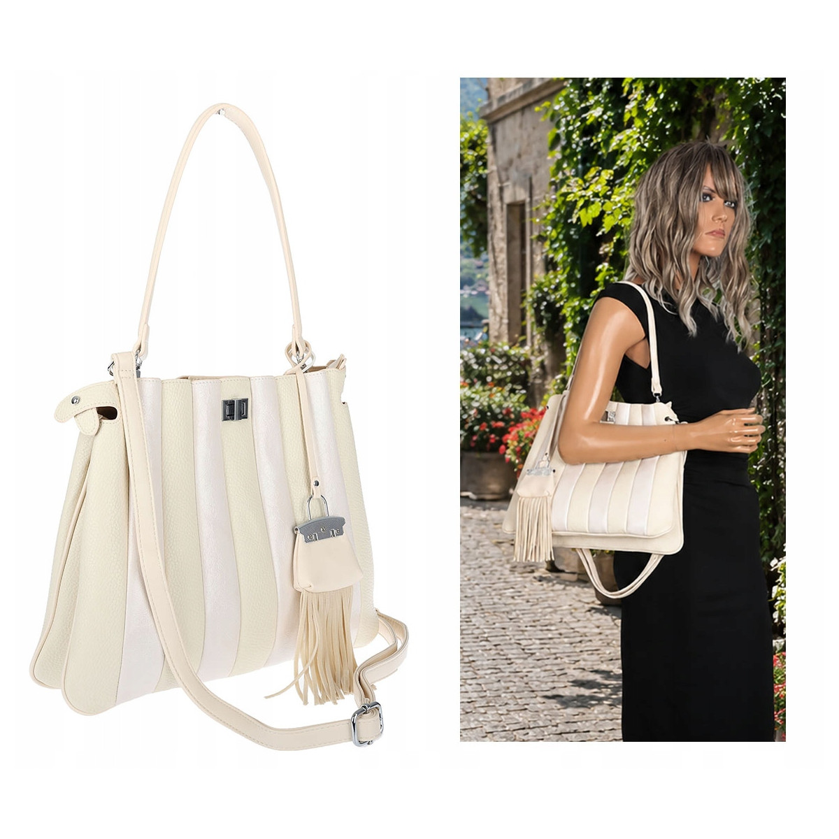 Torebka Damska Listonoszka Kuferek Shopper Torba na Ramię MC682 Beżowa