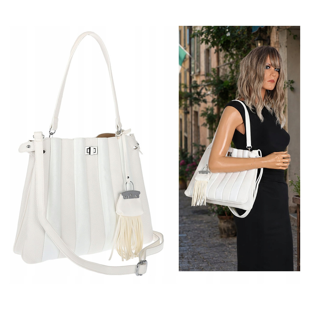 Torebka Damska Listonoszka Kuferek Shopper Torba na Ramię MC682 Biała