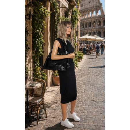 Torebka damska worek shopper na ramię frędzle duża modna boho MC687 Czarna