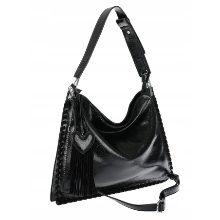 Torebka damska worek shopper na ramię frędzle duża modna boho MC687 Czarna