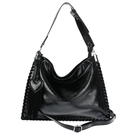 Torebka damska worek shopper na ramię frędzle duża modna boho MC687 Czarna