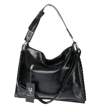 Torebka damska worek shopper na ramię frędzle duża modna boho MC687 Czarna