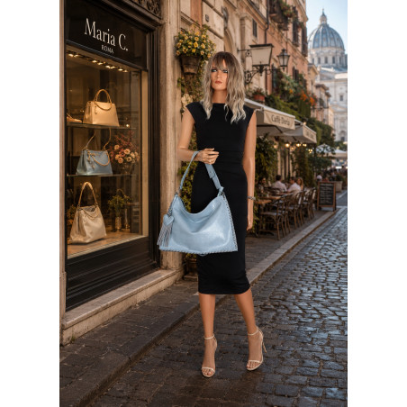 Torebka damska worek shopper na ramię frędzle duża boho MC687 Niebieska