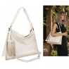 Torebka damska worek shopper na ramię frędzle duża modna boho MC687 Beżowa