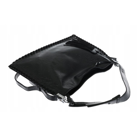 Torebka damska worek shopper na ramię frędzle duża modna boho MC687 Czarna