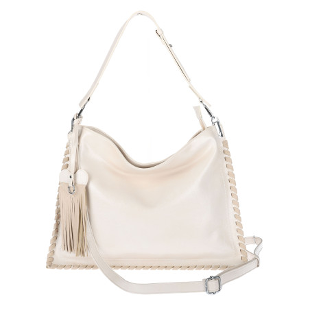 Torebka damska worek shopper na ramię frędzle duża modna boho MC687 Beżowa