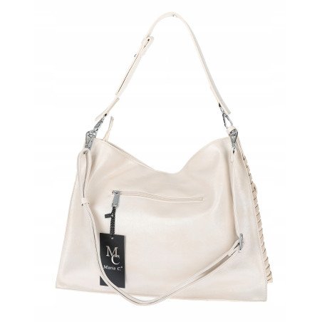 Torebka damska worek shopper na ramię frędzle duża modna boho MC687 Beżowa
