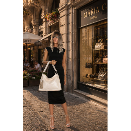 Torebka damska worek shopper na ramię frędzle duża modna boho MC687 Beżowa