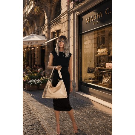 Torebka damska worek shopper na ramię frędzle duża modna boho MC687 Beżowa
