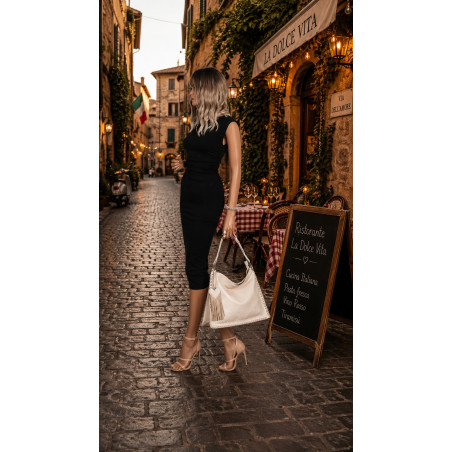 Torebka damska worek shopper na ramię frędzle duża modna boho MC687 Beżowa