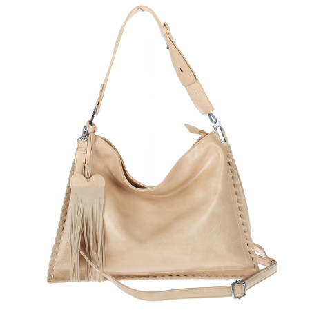 Torebka damska worek shopper na ramię frędzle duża modna boho MC687 Beżowa
