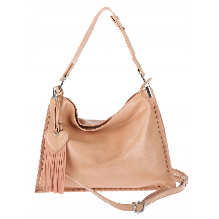 Torebka damska worek shopper na ramię frędzle duża modna boho MC687 Różowa