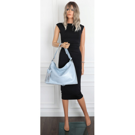 Torebka damska worek shopper na ramię frędzle duża boho MC687 Niebieska
