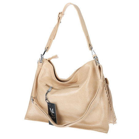 Torebka damska worek shopper na ramię frędzle duża modna boho MC687 Beżowa