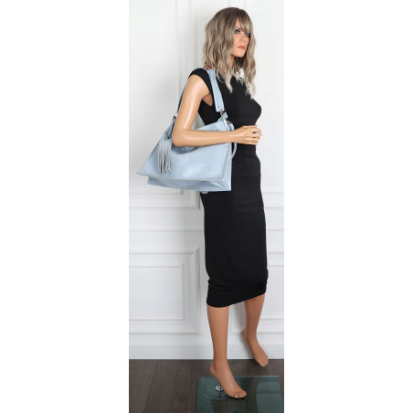 Torebka damska worek shopper na ramię frędzle duża boho MC687 Niebieska