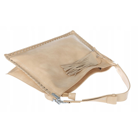 Torebka damska worek shopper na ramię frędzle duża modna boho MC687 Beżowa