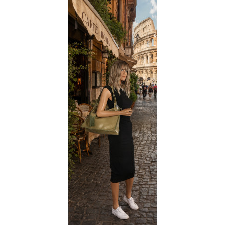 Torebka damska worek shopper na ramię frędzle duża modna boho MC687 Zielona