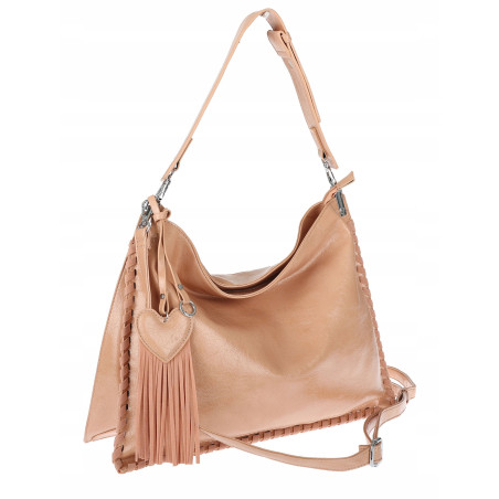 Torebka damska worek shopper na ramię frędzle duża modna boho MC687 Różowa