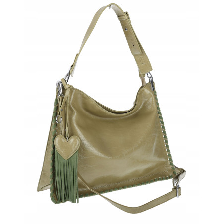Torebka damska worek shopper na ramię frędzle duża modna boho MC687 Zielona